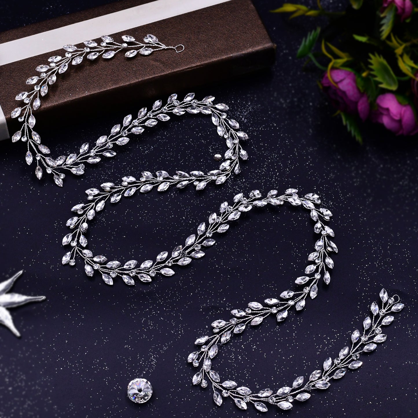 BRIDELLA BHP394  19.6/39.2 inches Handband Bohemian Bridal Hair Accessories Crystal Rhinestone Headpiece Bridal Headband Wedding Hair Jewelry