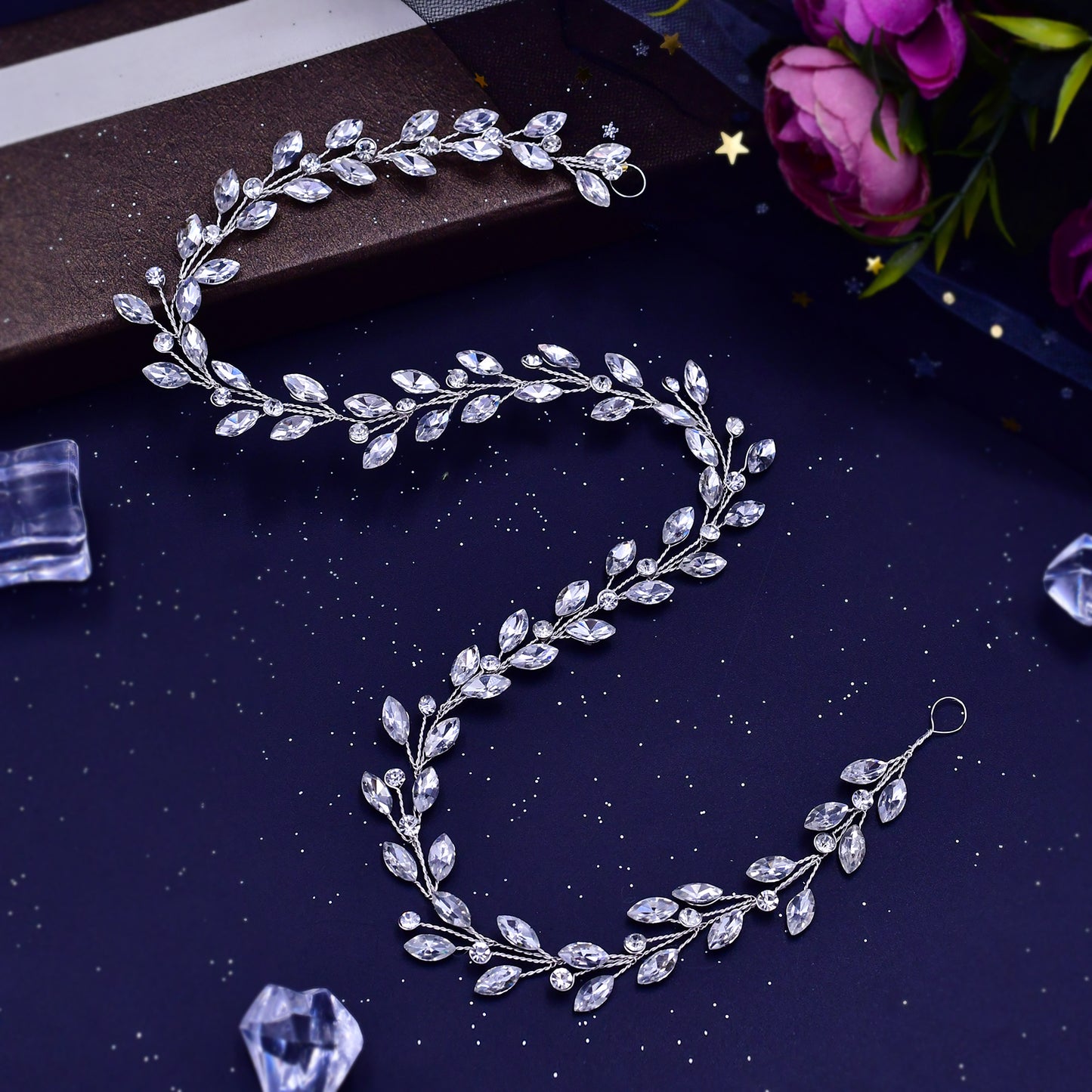 BRIDELLA BHP394  19.6/39.2 inches Handband Bohemian Bridal Hair Accessories Crystal Rhinestone Headpiece Bridal Headband Wedding Hair Jewelry