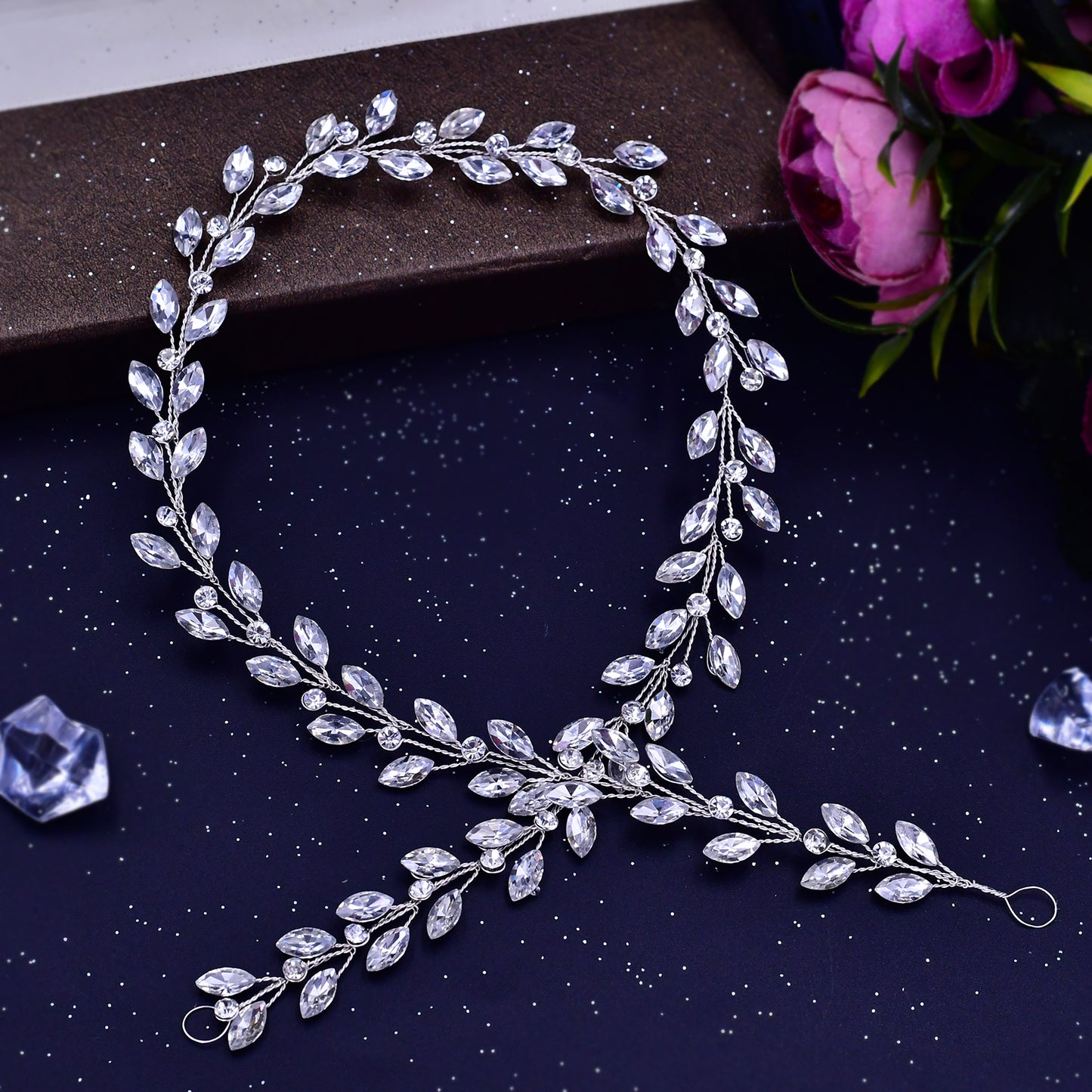 BRIDELLA BHP394  19.6/39.2 inches Handband Bohemian Bridal Hair Accessories Crystal Rhinestone Headpiece Bridal Headband Wedding Hair Jewelry