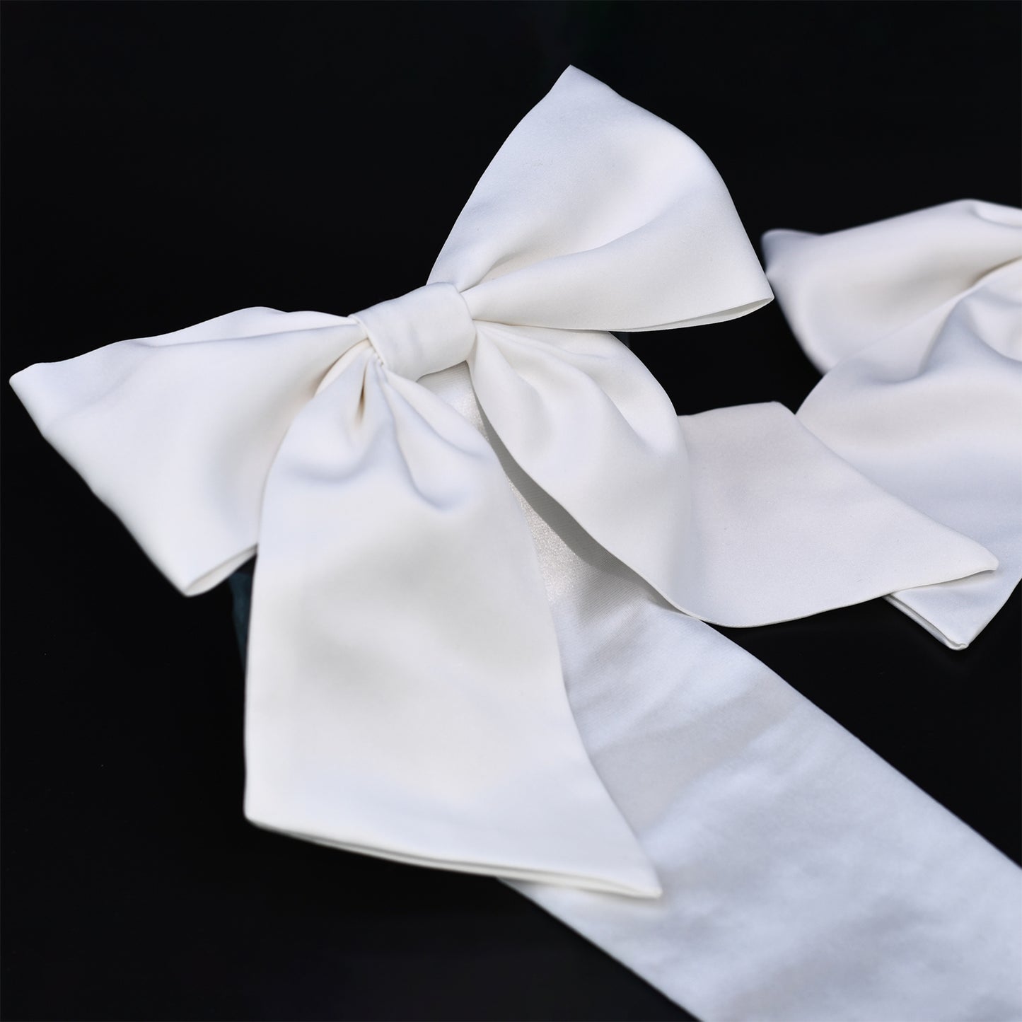 BRIDELLA BVM42 White Satin Five Finger Gloves With Bow Decoration Suitable For Bridal Wedding Ceremony Gloves