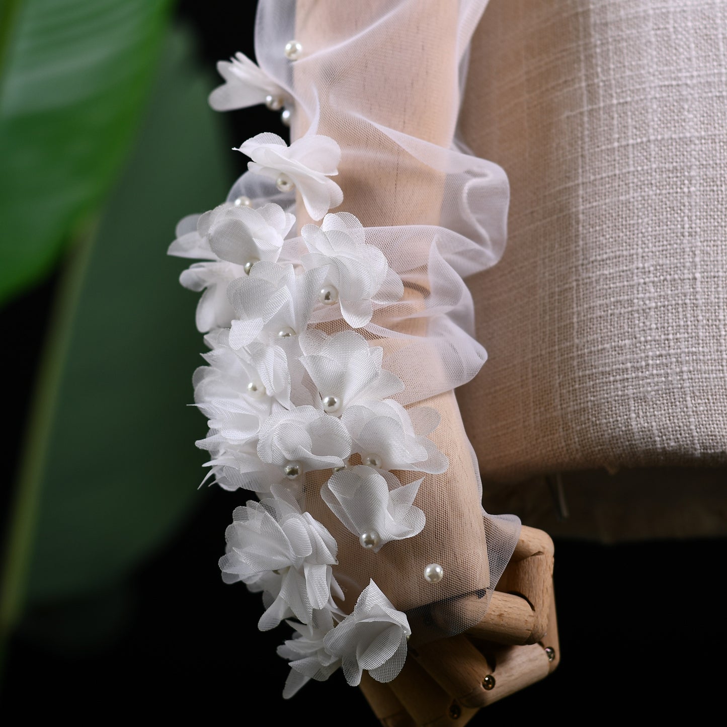 BRIDELLA BVM45 Women's Elegant High Quality Mesh Gloves With Large Pearl Flowers Fingerless