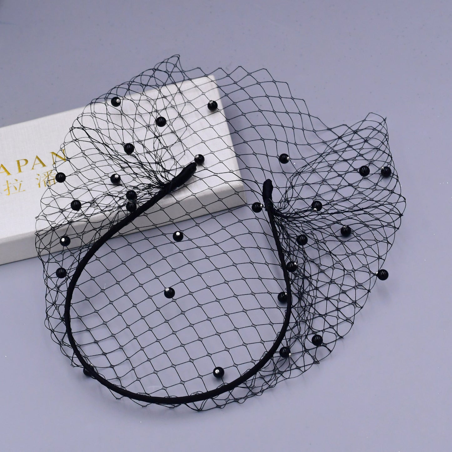 BRIDELLA BVA08 Fashion Women's Face Decoration Short Pearl Black Fishnet Bridal Birdcage Veil