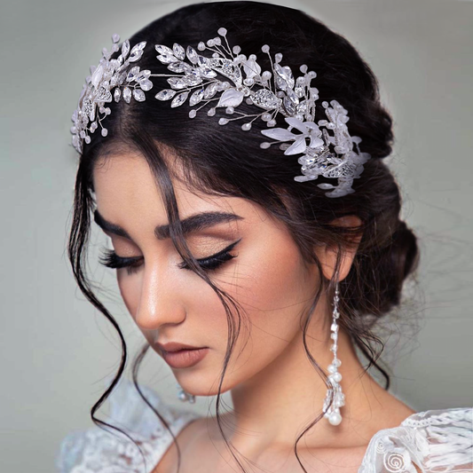 BRIDELLA BHP272 Alloy Leaves Headband Bridal Wedding Rhinestone Headwear Delicate Handmade Beaded Crystal Jewelry Hair Accessory