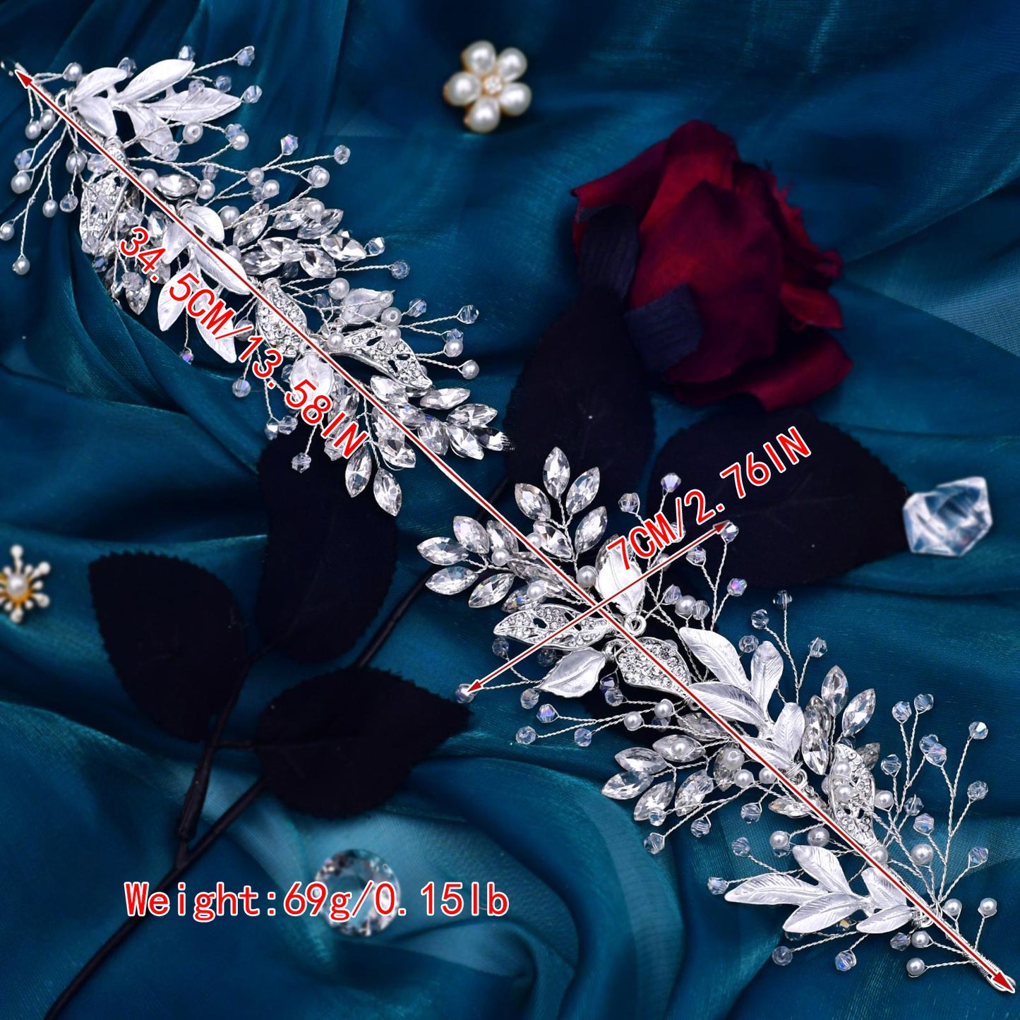 BRIDELLA BHP272 Alloy Leaves Headband Bridal Wedding Rhinestone Headwear Delicate Handmade Beaded Crystal Jewelry Hair Accessory