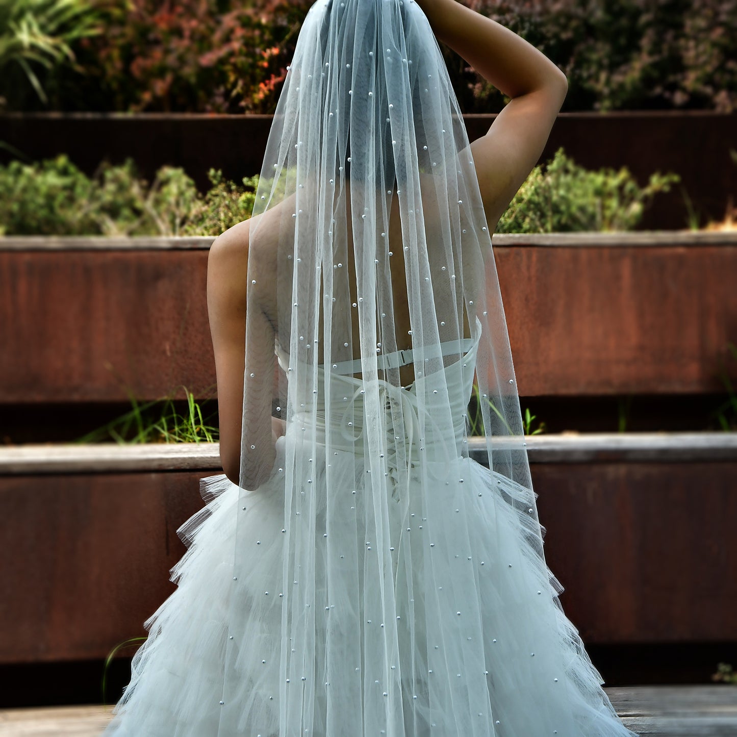 BRIDELLA BM61 Classic Cathedral Length Artificial Pearl Bridal Veil Gorgeous Wedding Veil With Comb Retro Single Layer Imitation Pearl Veil Soft Tulle Bridal Accessories For Brides