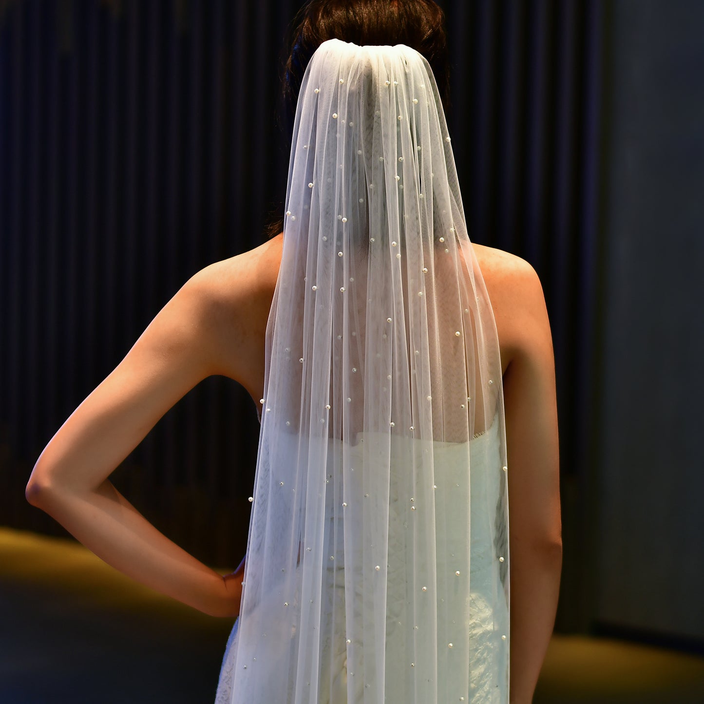BRIDELLA BM61 Classic Cathedral Length Artificial Pearl Bridal Veil Gorgeous Wedding Veil With Comb Retro Single Layer Imitation Pearl Veil Soft Tulle Bridal Accessories For Brides