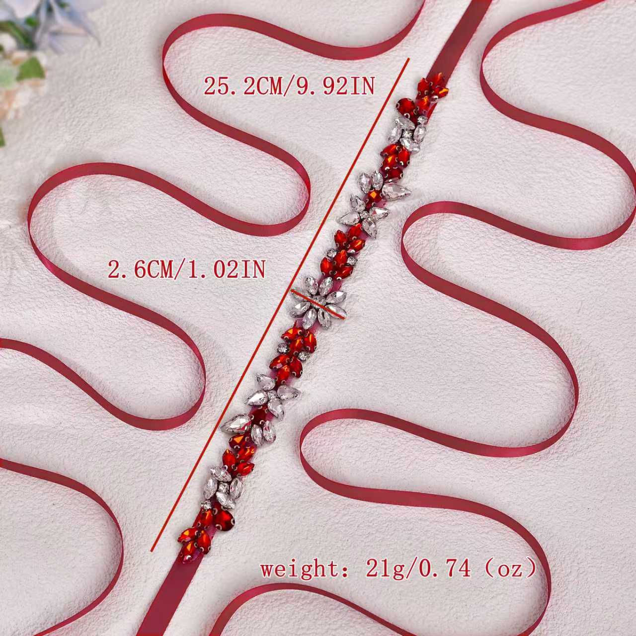 BRIDELLA BS174R Burgundy Womens High-End Dress Belt Luxury Diamond Christmas Clothing Waist Accessories Gifts