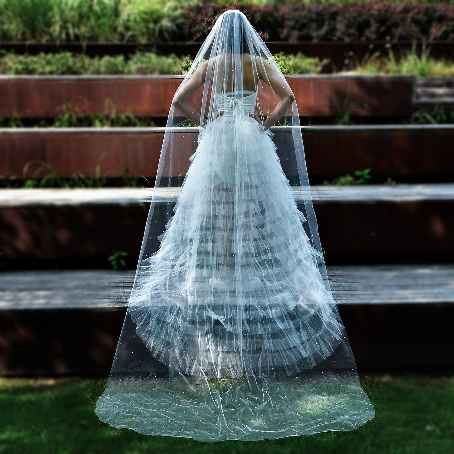 BRIDELLA BM61 Classic Cathedral Length Artificial Pearl Bridal Veil Gorgeous Wedding Veil With Comb Retro Single Layer Imitation Pearl Veil Soft Tulle Bridal Accessories For Brides
