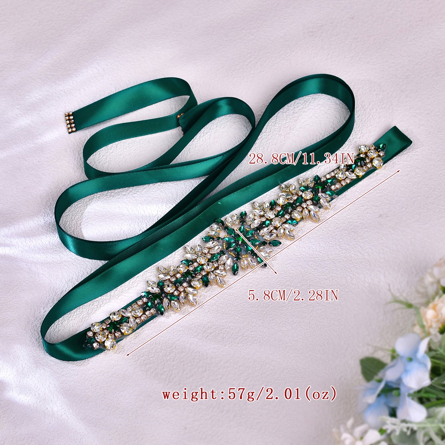 BRIDELLA BS319KL Elegant Bridal Rhinestone Belt New Green Rhinestone Handmade Jewelry