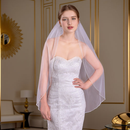 BRIDELLA BV107 1 Piece Handmade Crystal Beaded Bridal Veil With Comb Suitable For Weddings Parties Photo Shoots Fingertip Length