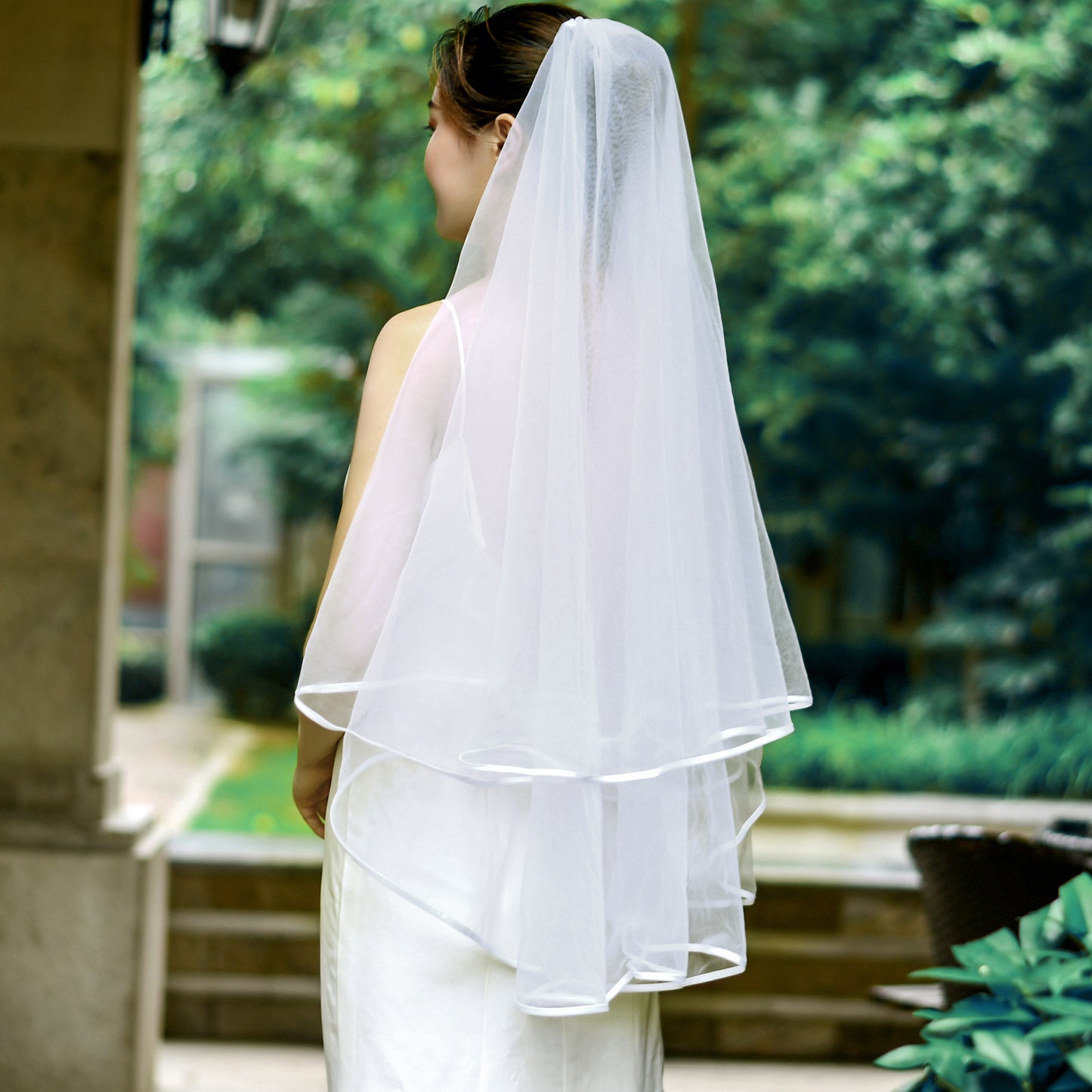 BRIDELLA BV97 1 Piece Double Satin Hem Bridal Veil Suitable For Wedding Ceremony Face Covering Wedding Photography Accessories With Hair Comb