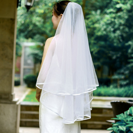 BRIDELLA BV97 1 Piece Double Satin Hem Bridal Veil Suitable For Wedding Ceremony Face Covering Wedding Photography Accessories With Hair Comb