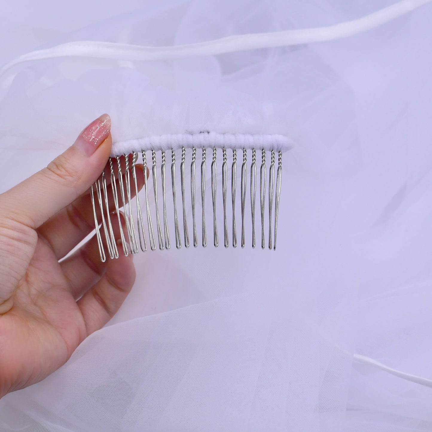 BRIDELLA BV97 1 Piece Double Satin Hem Bridal Veil Suitable For Wedding Ceremony Face Covering Wedding Photography Accessories With Hair Comb
