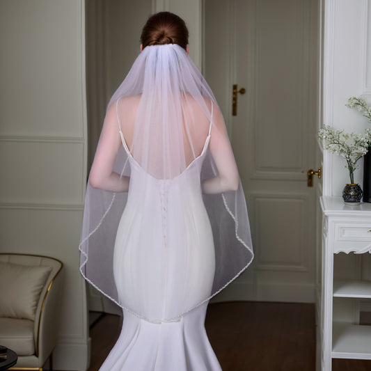 BRIDELLA BV156 1 Piece Hand Beaded Single Layer Fingertip Length Bridal Veil Suitable For Weddings Wedding Photos With Hair Comb