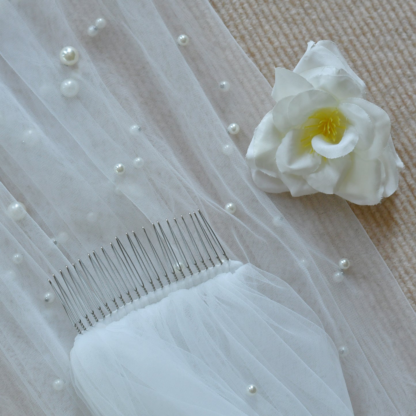 BRIDELLA BV176 1 Piece Single Layer Fingertip Length Artificial Pearl Bridal Veil Suitable For Wedding Registration Wedding Accessories Include Hair Comb