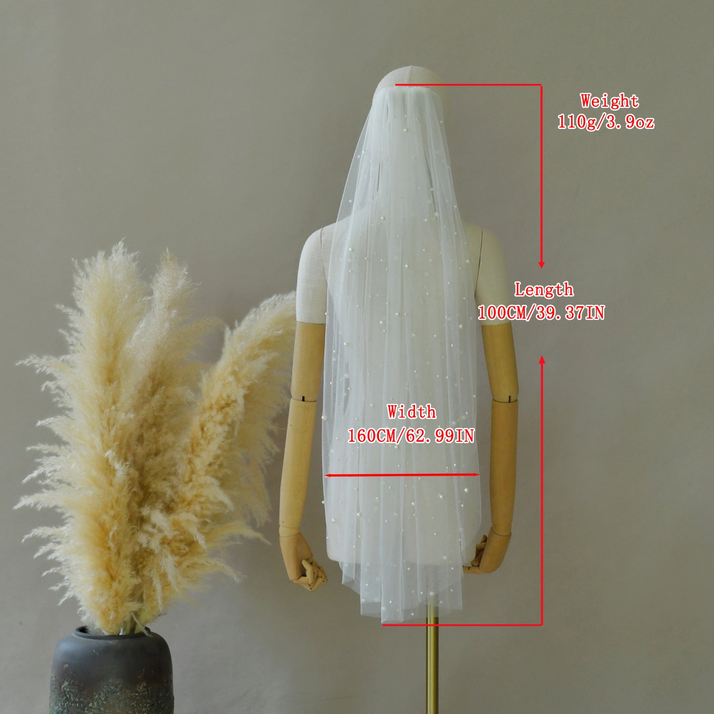BRIDELLA BV176 1 Piece Single Layer Fingertip Length Artificial Pearl Bridal Veil Suitable For Wedding Registration Wedding Accessories Include Hair Comb