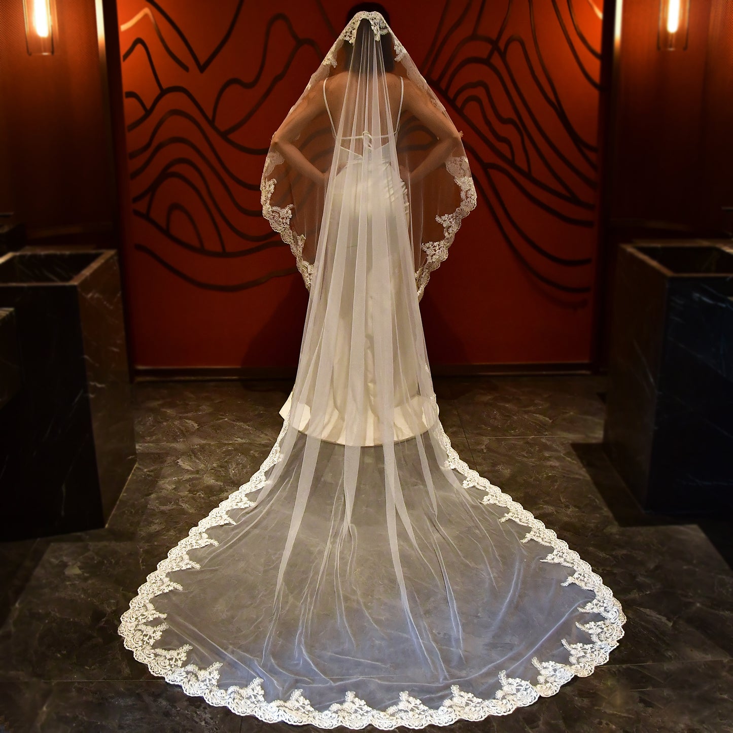 BRIDELLA BM49 Classic Cathedral Lace Bridal Blusher Veil Bridal Accessories Suitable For Bride Wedding Bachelorette Party (No Comb)
