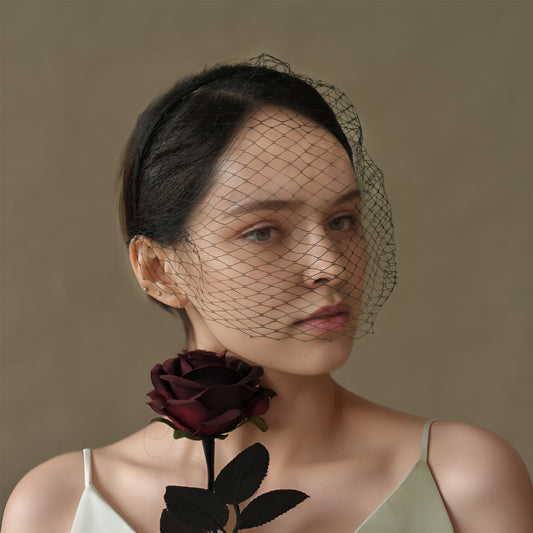 BRIDELLA BVA06A Fashion Simple Bridal Cage Veil Elastic Headband Black Festival Celebration Mask
