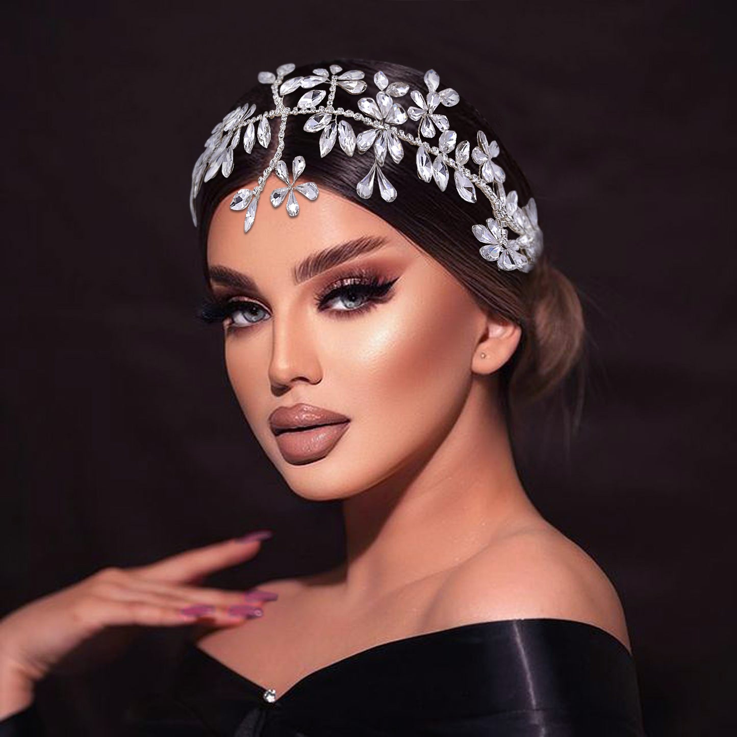 BRIDELLA BHP239 Bride Rhinestone Headband Wedding Headpiece Women Colorful Headwear Bridal Hair Jewelry Headdress Party Tiara