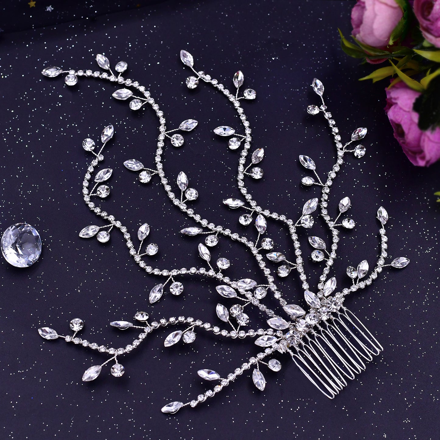 BRIDELLA BHP481 Fashion Bridal Tiara Rhinestone Wedding Head Piece Bride Side Comb Wedding Hair Accessories Women Girl Headwear