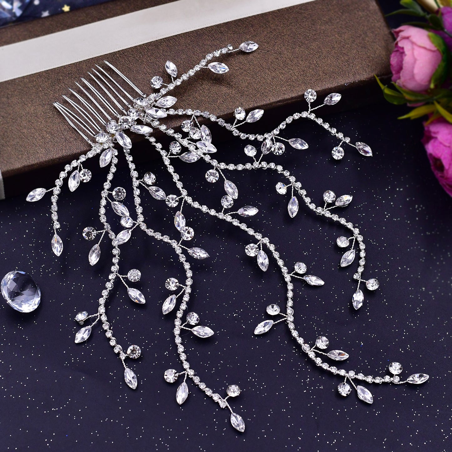 BRIDELLA BHP481 Fashion Bridal Tiara Rhinestone Wedding Head Piece Bride Side Comb Wedding Hair Accessories Women Girl Headwear