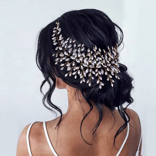 BRIDELLA BHP237 Golden Handmade Crystal Rhinestones Silver Golden Wedding Headband Headpiece Jewelled Headband Wedding Hair Jewelry