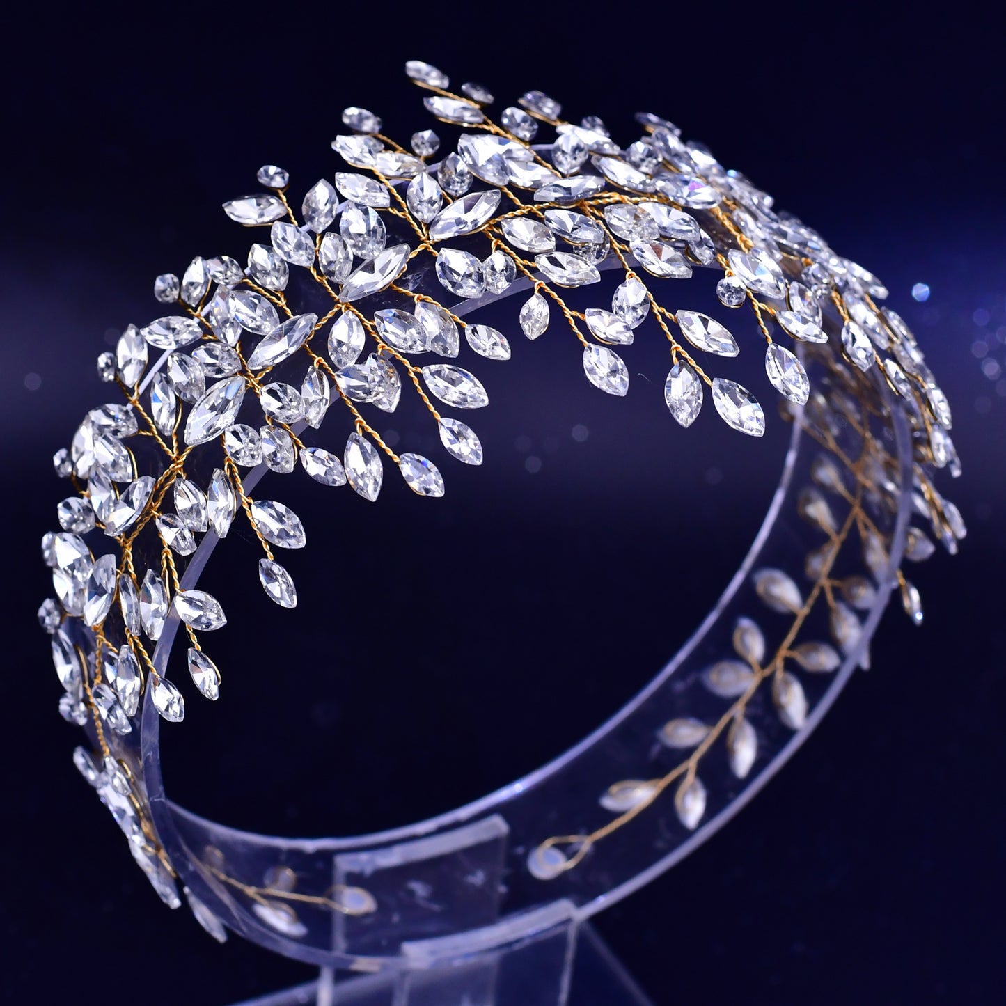 BRIDELLA BHP237 Golden Handmade Crystal Rhinestones Silver Golden Wedding Headband Headpiece Jewelled Headband Wedding Hair Jewelry