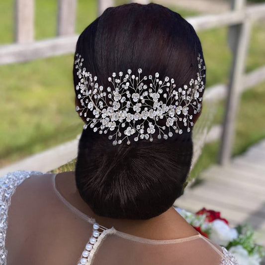BHP571-S silver rhinestone pearl hair comb