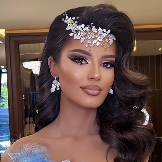 BHP523-S silver rhinestone pearl tiara