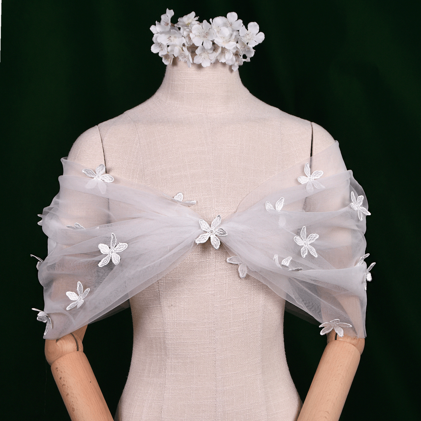 BRIDELLA BMG48 Short 3d Flower Decoration Bridal Shawl Wedding Accessories Ladies Holiday Dinner Dress Detachable Shawl