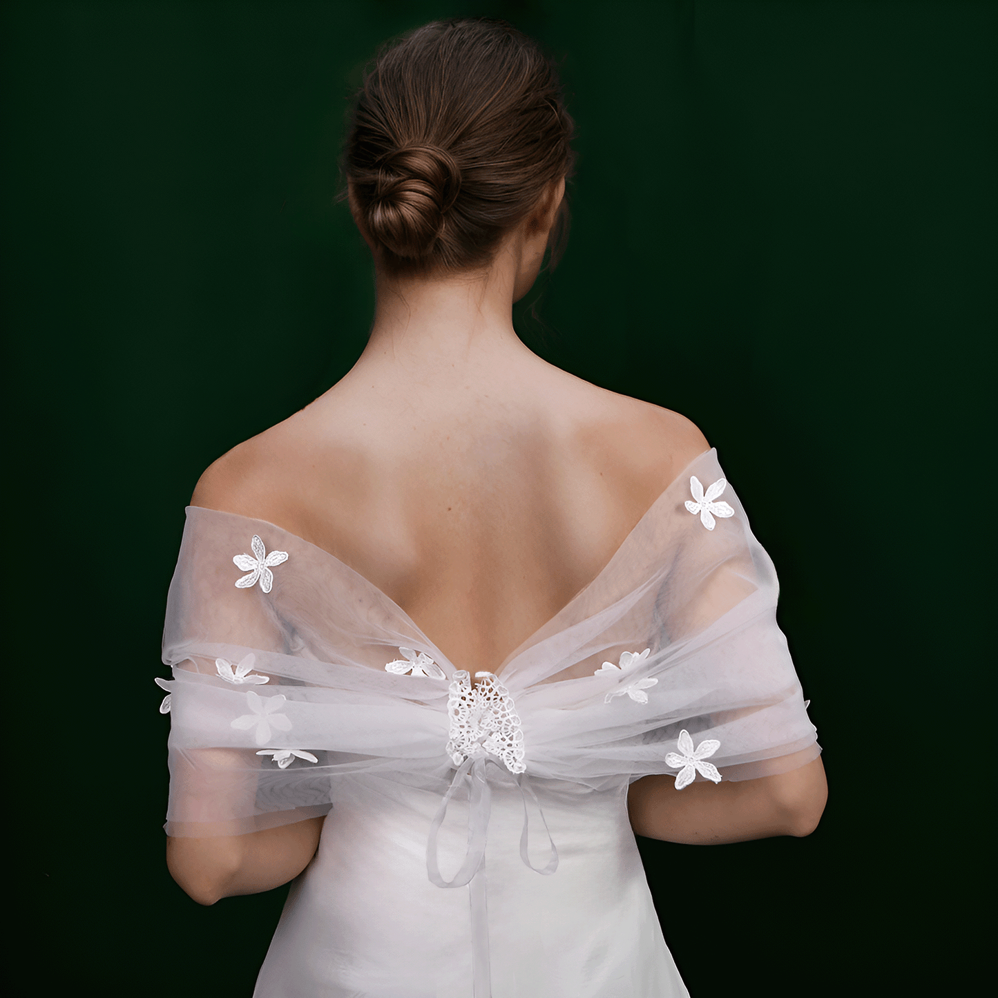 BRIDELLA BMG48 Short 3d Flower Decoration Bridal Shawl Wedding Accessories Ladies Holiday Dinner Dress Detachable Shawl