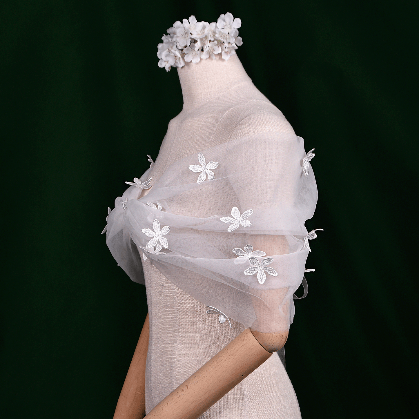 BRIDELLA BMG48 Short 3d Flower Decoration Bridal Shawl Wedding Accessories Ladies Holiday Dinner Dress Detachable Shawl