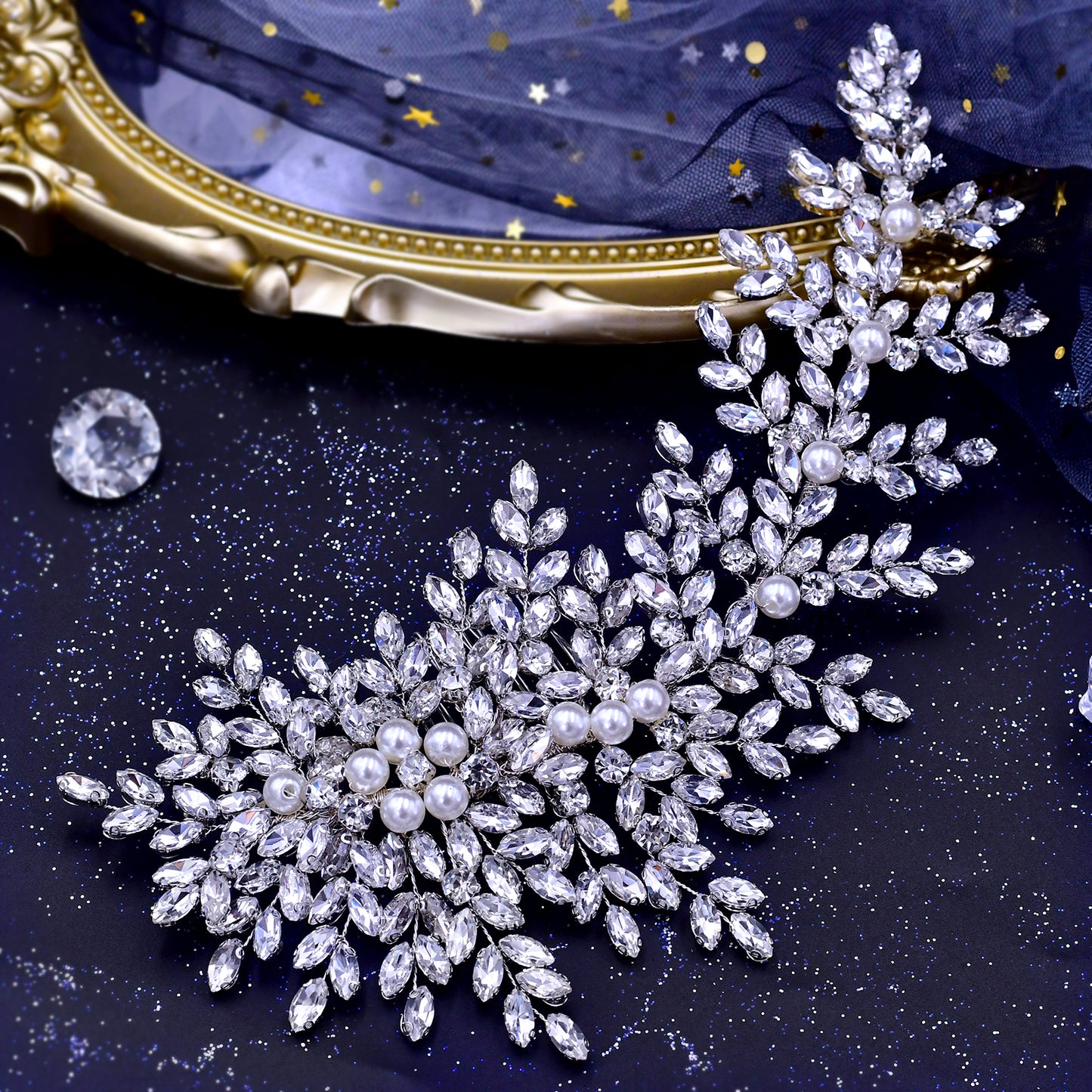 BRIDELLA BHP434 Gorgeous Bridal Taira Wedding Hair Comb Woman Hair Accessories Handmade Rhinestone Headband Bride Headdress Gift