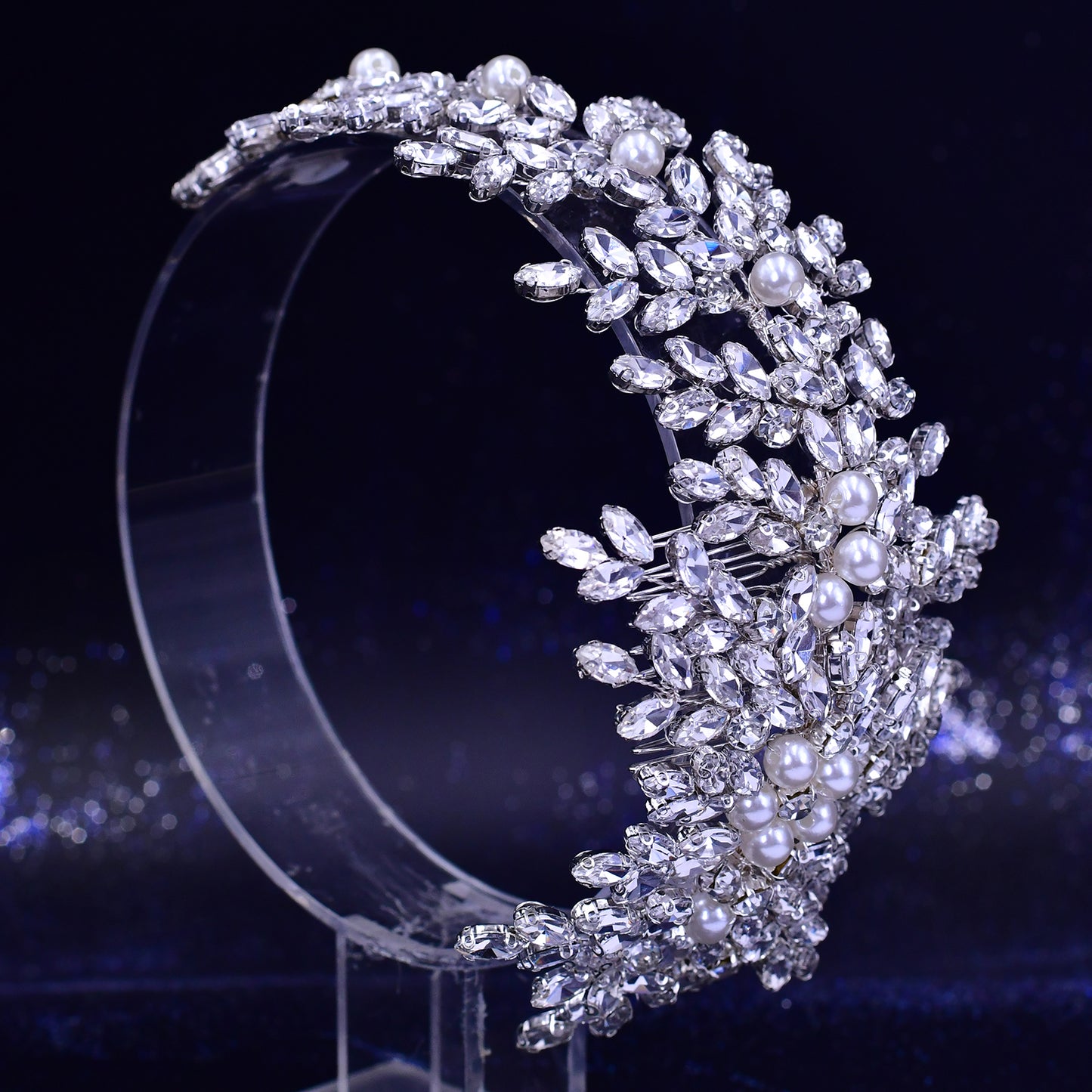 BRIDELLA BHP434 Gorgeous Bridal Taira Wedding Hair Comb Woman Hair Accessories Handmade Rhinestone Headband Bride Headdress Gift