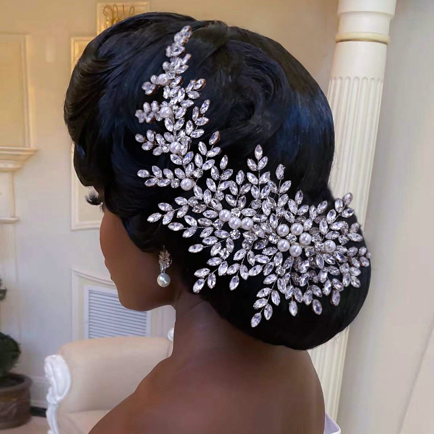 BRIDELLA BHP434 Gorgeous Bridal Taira Wedding Hair Comb Woman Hair Accessories Handmade Rhinestone Headband Bride Headdress Gift