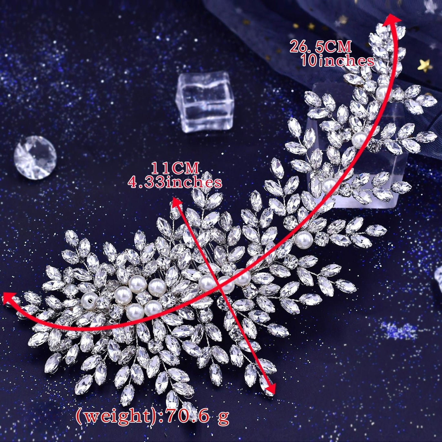 BRIDELLA BHP434 Gorgeous Bridal Taira Wedding Hair Comb Woman Hair Accessories Handmade Rhinestone Headband Bride Headdress Gift