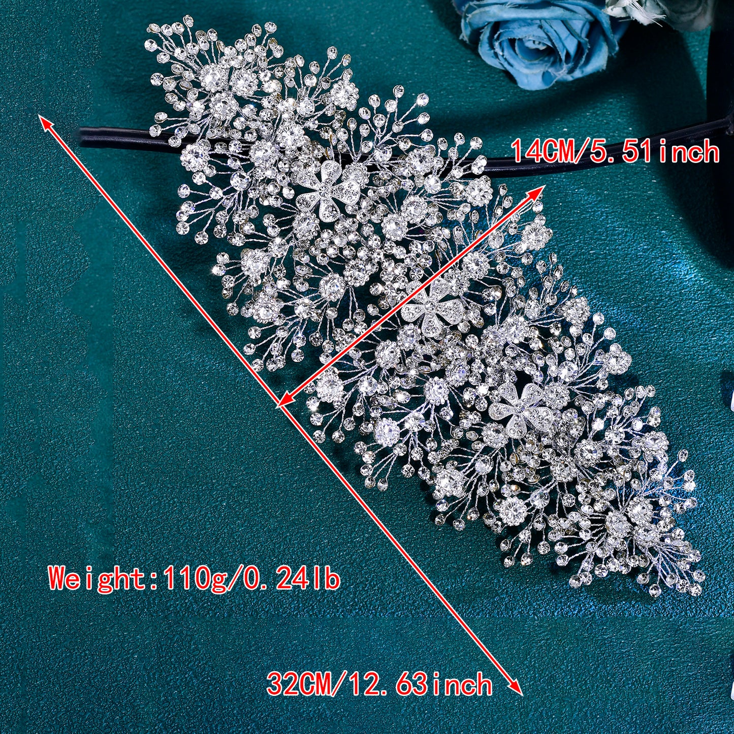 BRIDELLA BHP240 Silver Full Diamond Wide Headband Golden Luxurious Queen Handmade Diamond Wedding Hair Accessory AB-Colorful Bridal Headpiece