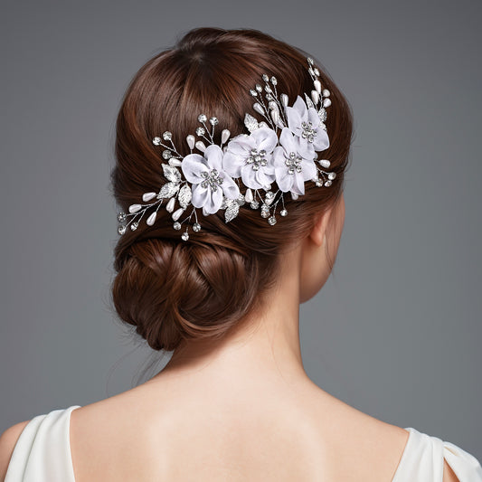 BRIDELLA BHP756 Trendy Bride Flower Comb Pearl Wedding Headwear Women Side Comb Hair Accessories Floral Tiaras Headpiece