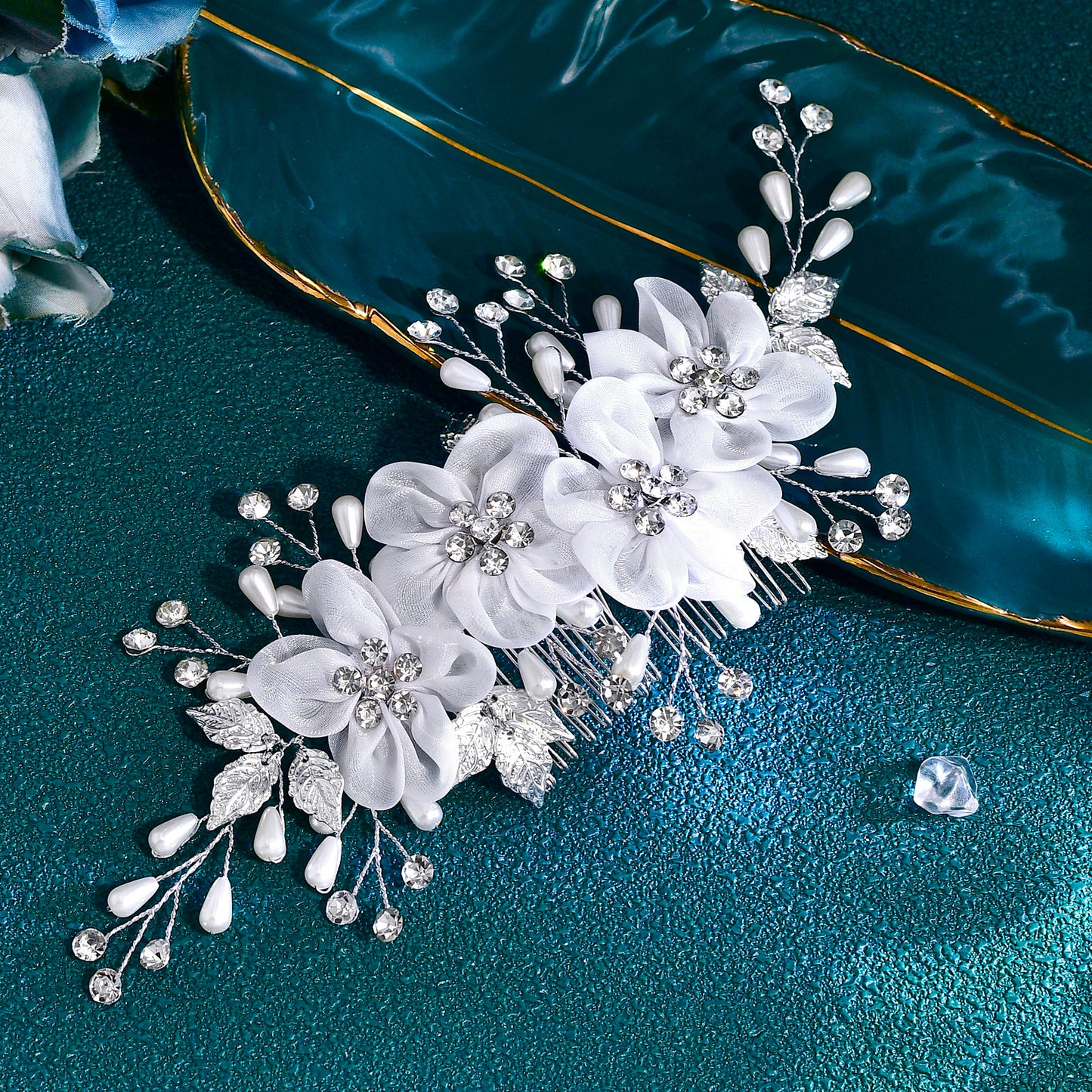 BRIDELLA BHP756 Trendy Bride Flower Comb Pearl Wedding Headwear Women Side Comb Hair Accessories Floral Tiaras Headpiece