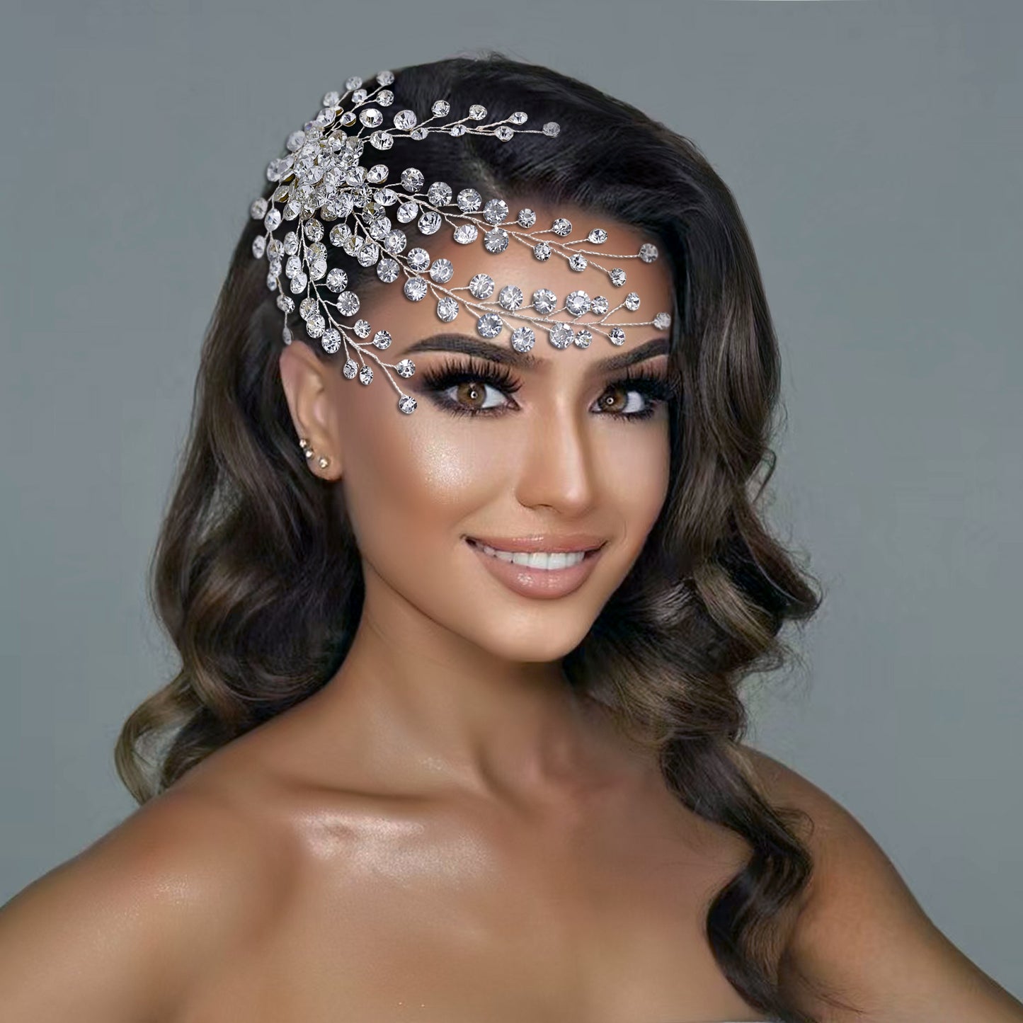 BRIDELLA BHP590 Silvery Rhinestone Bridal Hair Comb Wedding Hair Accessories Handmade Bride Head Piece Woman Headdress for Party