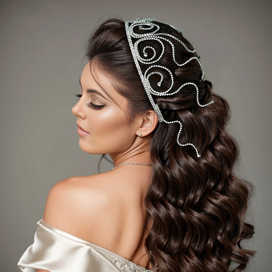 BRIDELLA BHP620 Metal Chain Hair Hoop Silvery Bridal Wedding Rhinestone Hair Accessories Fashion Woman Party Headwear Bridesmaid Gifts