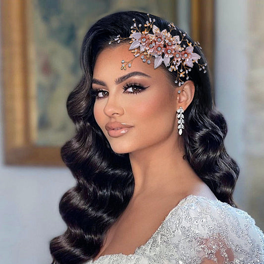 BRIDELLA BHP358 Alloy Flowers Bridal Hair Comb Rhinestones Headwear Bridesmaid Hair Clips Leaf Bridal Hair Accessories Headdress