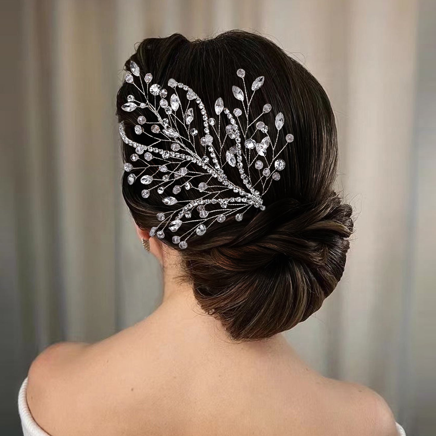 BRIDELLA BHP587 Beaded Headpiece Bridal Wedding Hair Accessories Handmade Rhinestone Leaves Shape Headwear Crystal Head Jewelry
