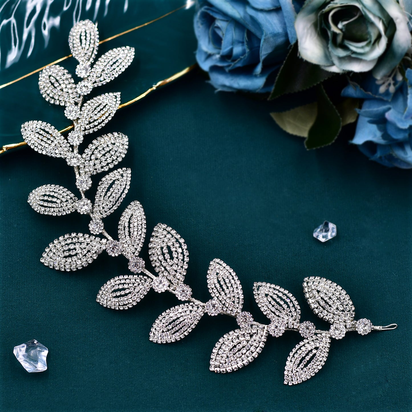BRIDELLA BHP578 Bridal Headband Handmade Leaf Headpiece for Woman Wedding Hair Accessories Bride Tiara Rhinestone Headdress