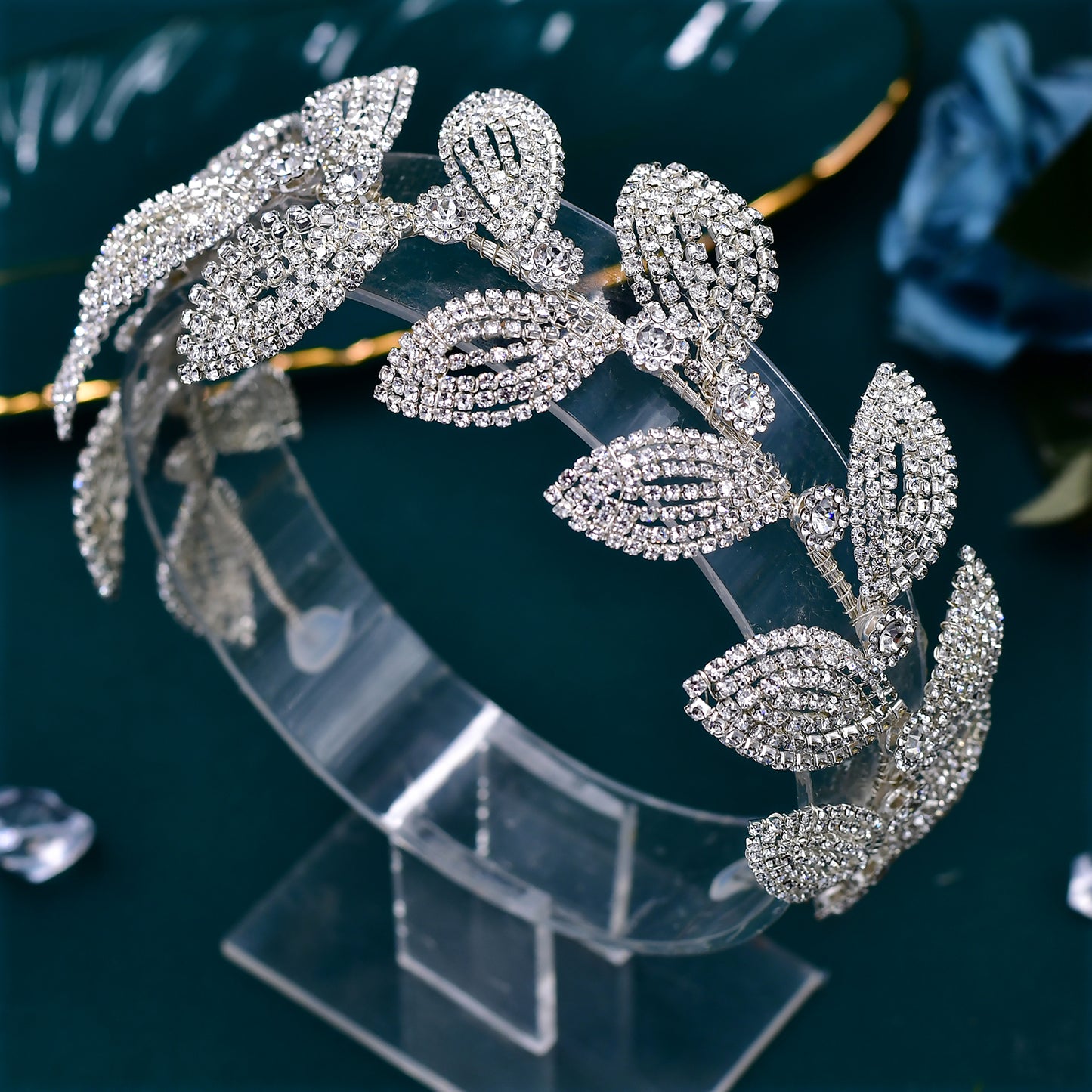 BRIDELLA BHP578 Bridal Headband Handmade Leaf Headpiece for Woman Wedding Hair Accessories Bride Tiara Rhinestone Headdress