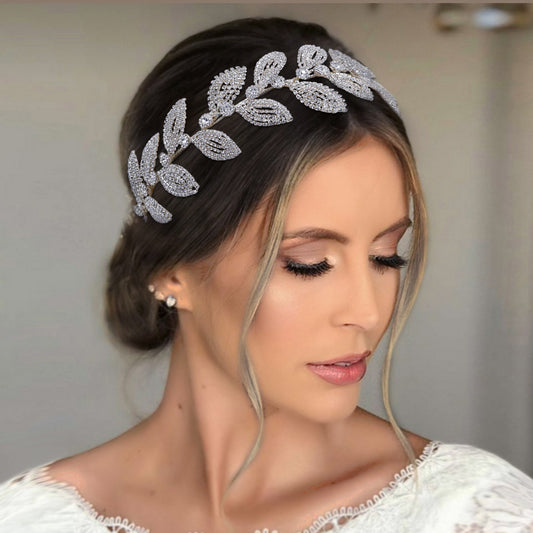 BRIDELLA BHP578 Bridal Headband Handmade Leaf Headpiece for Woman Wedding Hair Accessories Bride Tiara Rhinestone Headdress