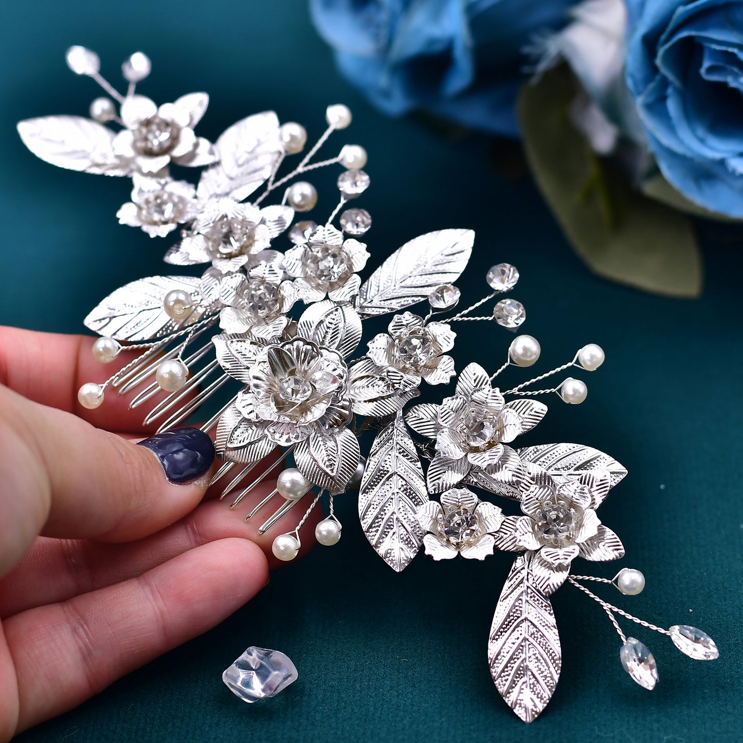 BRIDELLA BHP520  Woman Hair Comb Alloy Leaf Bride Hair Clip Wedding Hair Accessories Jewelry Rhinestones Headwear Bridal Headdress