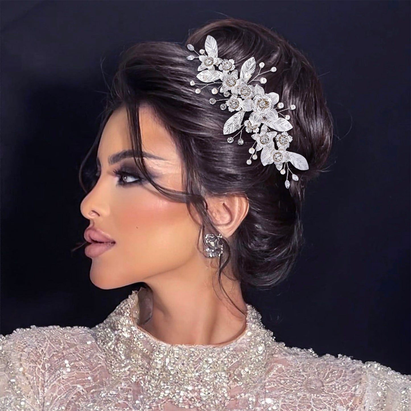 BRIDELLA BHP520  Woman Hair Comb Alloy Leaf Bride Hair Clip Wedding Hair Accessories Jewelry Rhinestones Headwear Bridal Headdress