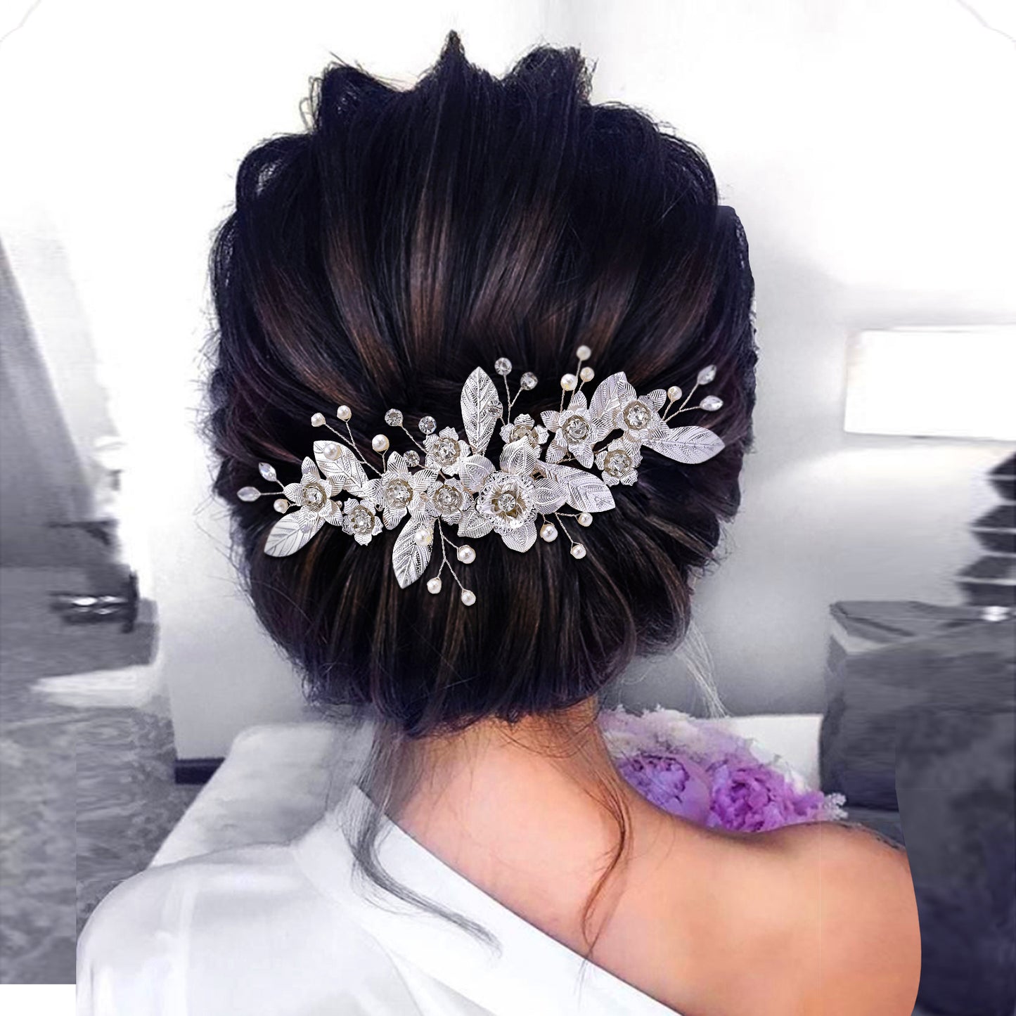 BRIDELLA BHP520  Woman Hair Comb Alloy Leaf Bride Hair Clip Wedding Hair Accessories Jewelry Rhinestones Headwear Bridal Headdress