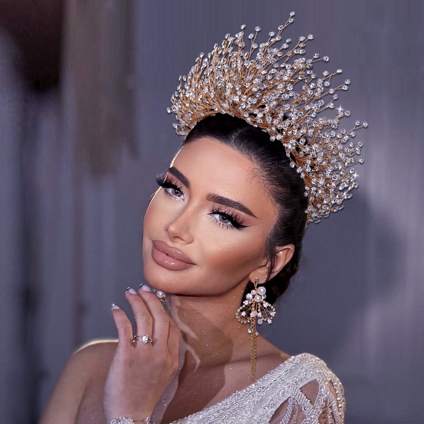 BRIDELLA BHP193 Bride Crown Bridal Tiara Wedding Hair Crown Bride Crown Bridal Wedding Hair Jewelry Princess Diadem Accessories